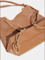 Camel Purse & Backpack Combo W/Gold Chain Straps