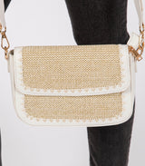 Ivory & Tan Woven Crossbody Purse w/Adjustable Seatbelt Strap