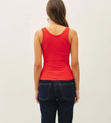 Red Lace Trim Ribbed Tank Top