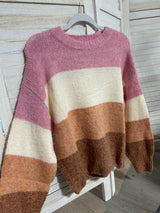 Pink Color-block Stripe Knit Sweater