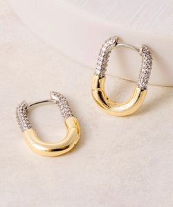 Rhinestone & Gold Dipped Huggie Hoop Earrings
