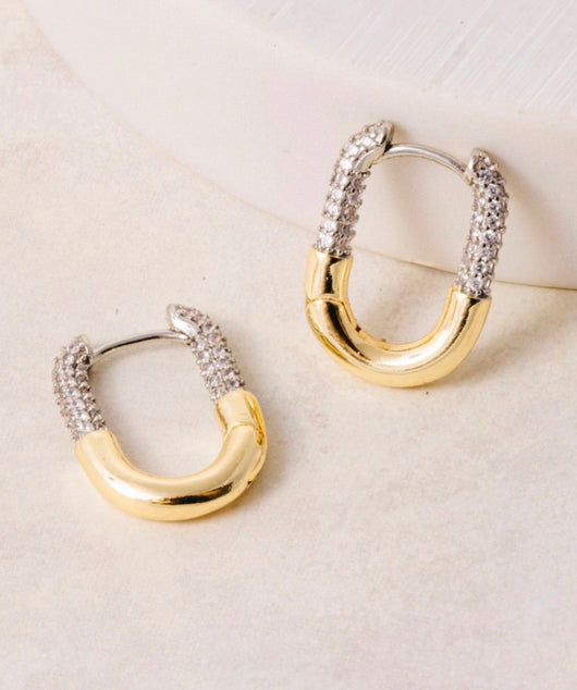 Rhinestone & Gold Dipped Huggie Hoop Earrings