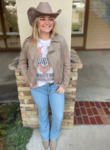 Buttery Suede Feel Taupe Moto Jacket w/Zippers & Pockets