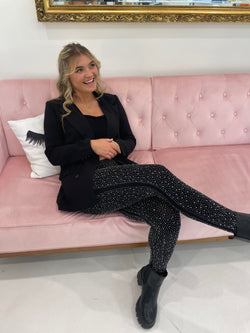 Sparkle Black Rhinestone OS Leggings