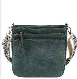 Denim Blue Smooth Zipper Layers Crossbody Purse w/Guitar Strap