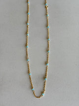 Gold & Aqua Blue Beaded Dainty Necklace
