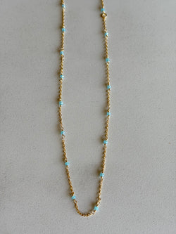 Gold & Aqua Blue Beaded Dainty Necklace
