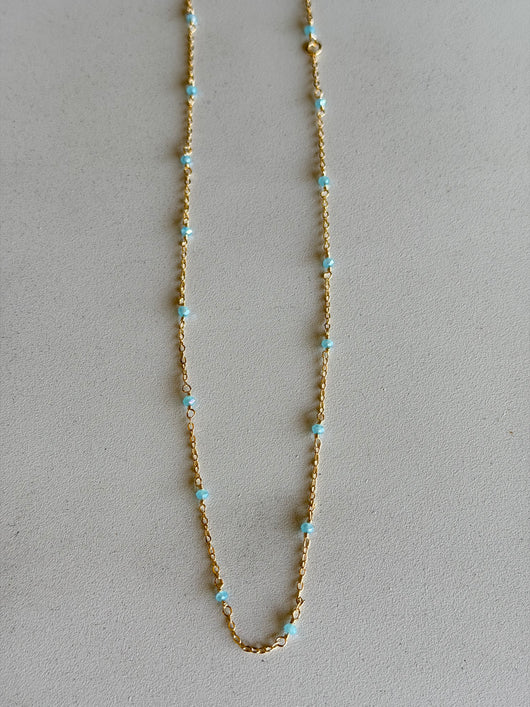 Gold & Aqua Blue Beaded Dainty Necklace