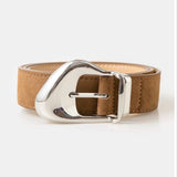 Brown Leather Belt w/Silver Unique Buckle