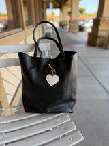 Julia Black Genuine Leather Carry All Bag w/Keychain, Leather Tie Strap & Inner Pocket