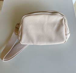 Cream Soft Faux Leather Crossbody/Fanny Bag w/Adjustable Snap Strap