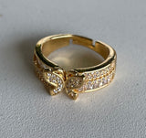 14K Gold Plated Premium CZ Butterfly Adjustable Ring