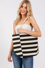 Black & White Stripe Large Tote Bag w/Inner Pocket