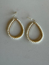 White Seed Bead & Gold Teardrop Dangle Earrings