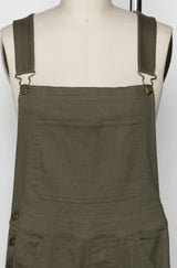 Olive Green Pant Overall w/Front Pocket, Side Pockets & Button Side Closure