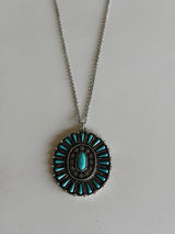 Antique Silver & Turquoise Concho Pendant Necklace and Earring Set