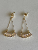 Gold Rectangle Stone Dangle Post Earrings