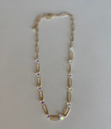 Gold Chain Link & Aurora Borealis Stone Necklace