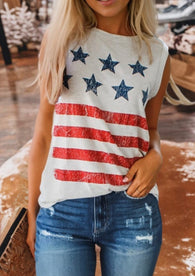 Vintage Stars & Stripes White Graphic Tank Top