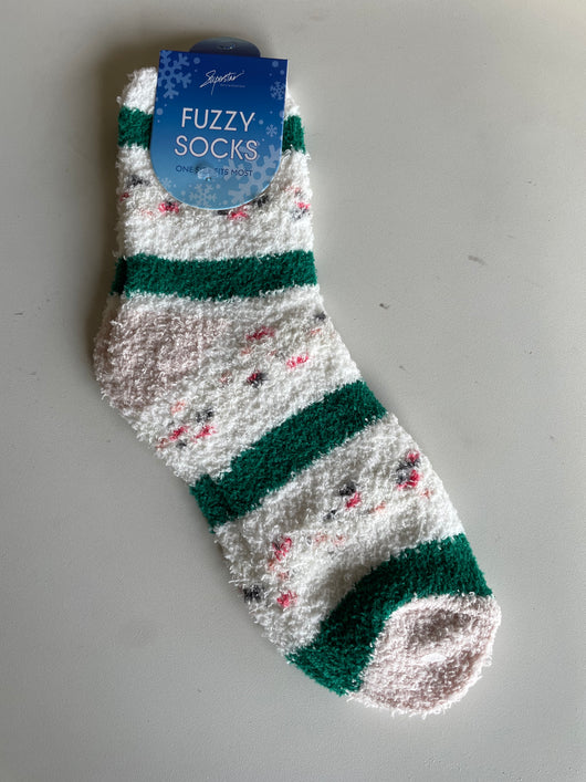 Green & White OS Fuzzy Socks