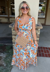 Ginger Floral V-Neck Maxi Dress w/Back Tie