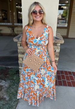 Ginger Floral V-Neck Maxi Dress w/Back Tie