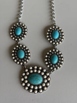 Western Silver, Crackled Cream & Turquoise Stone Concha Necklace and EarringSet