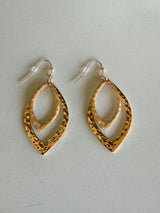 Hammered Gold Layered Leaf Shape Earrings