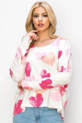 Pink Hearts Soft Hacci Flowy Sweater Top