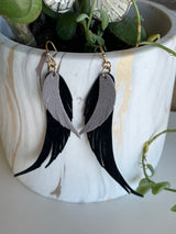 Black & Gray Faux Suede Feather Fishhook Earrings