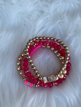 Pink & Gold Set of 4 Stretch Beaded Bracelets