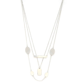 Silver Layered Metal Shape & Chain Necklace