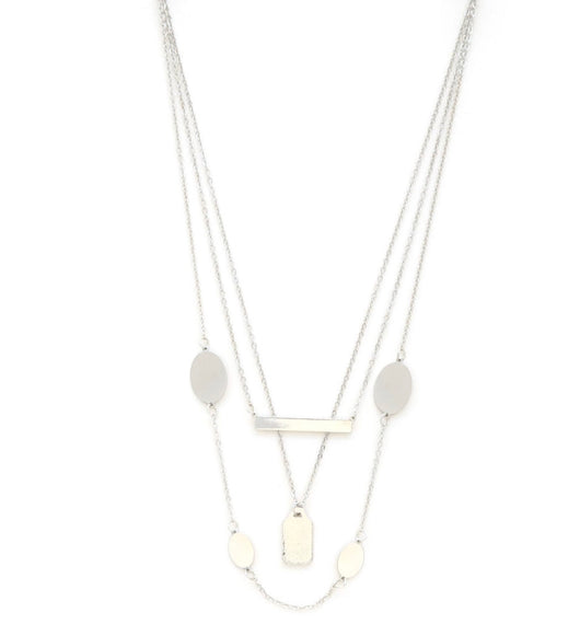 Silver Layered Metal Shape & Chain Necklace