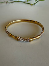 Gold & Rhinestone Bamboo Bangle Hinge Bracelet