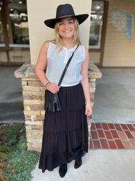 White Sleeveless Half Button Elastic Crop Waist Tank Top