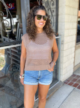 Brown Knit Sleeveless Sweater Top