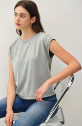 Basic Acid Wash Grey Cap Sleeve Tee