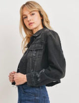 Washed Black Distressed Crop Jean Jacket by Just USA