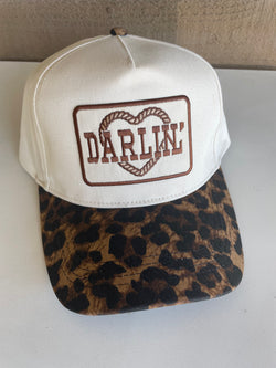 Darlin’ Heart Cream & Leopard Trucker Hat w/Snap Adjustable Fit
