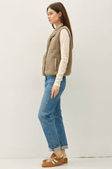 Olive Soft Thermal & Fleece Button Up Vest w/Pockets