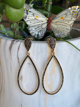Black Stones & Gold Teardrop Post Earrings