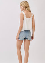 White Scallop Shoulder Strap Cami Tank Top