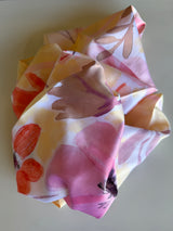Pink & Purple Flower Print Silk Square Scarf