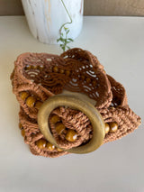 Tan Wood Bead and Macrame Belt