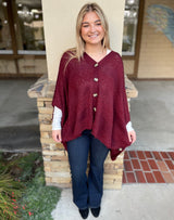Wine Popcorn Striped Oversized Button Down Sweater Top