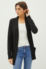 Black Cotton Blend Knit Cardigan w/Pockets