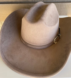 Taupe Cowgirl Hat w/Sparkly Buckle Band & Adjustable Fit