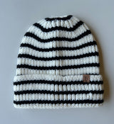 Black & White Stripe Beanie w/Fold Over Cuff