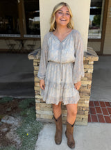 Calista Cream & Dusty Blue Tiered Dress