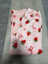 Pink & Red Strawberries and Bows Soft & Cozy OS Loungewear Pants w/Elastic Waistband